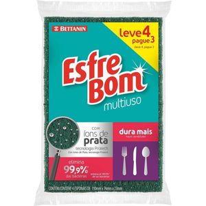 Esponja de Limpeza Multiuso Íons de Prata Dura Mais Esfrebom Bettanin Leve 4 Pague 2