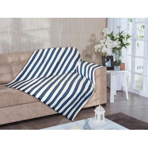Manta Para Sofá Listras Artesanal Teares Azul 140X140cm