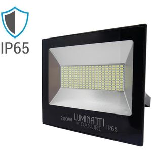 Projetor Led Multilight Retangular 200W 6000K Alumínio Vidro E Polimeros Sinteticos Luminatti Lm285 Preto Bivolt