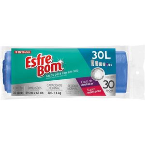 Saco Para Lixo Esfrebom Bettanin em Rolo Fundo Reforçado Super Resistente 30L Pacote com 30 Sacos