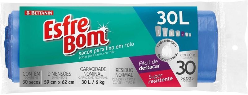 Saco-Para-Lixo-Esfrebom-Bettanin-em-Rolo-Fundo-Reforcado-Super-Resistente-30L-Pacote-com-30-Sacos