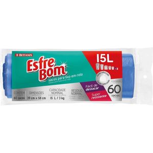 Saco Para Lixo Esfrebom Bettanin em Rolo Fundo Reforçado Super Resistente 15L Pacote com 60 Sacos