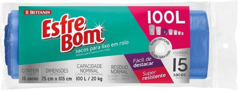 Saco-Para-Lixo-Esfrebom-Bettanin-em-Rolo-Fundo-Reforcado-Super-Resistente-100L-Pacote-com-15-Sacos