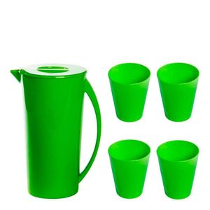 Kit Jarra Fresc Com 4 Copos Verde Em Polipropileno Linha Tropical Vem