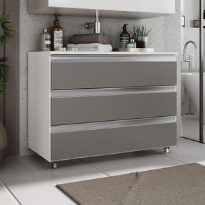 Gabinete Banheiro Rodinhas Joia 80cm 03 Gavetas Branco Cinza