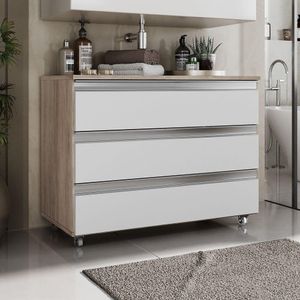 Gabinete Banheiro Rodinhas Joia 80cm 03 Gavetas Madeirado Branco