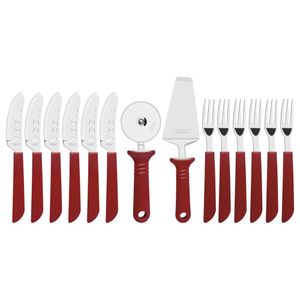 Kit Para Pizza Tramontina Com Laminas Em Aço Inox E Cabos De Polipropileno Vermelho 14 Peças