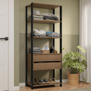 Guarda-Roupa Closet Modulado 2 Gavetas 4 Prateleiras 70cm Rustic/Preto Valencia Madesa