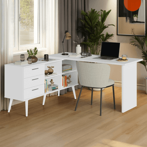 Mesa de Estudos em L 3 Gavetas Branco Lisboa Madesa