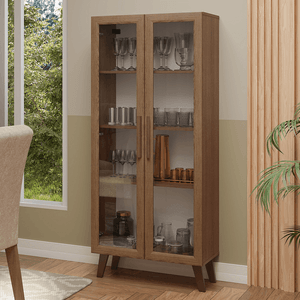 Cristaleira 70 cm 2 Portas de Vidro com Pés Trapézio Rustic/Marrom Madesa