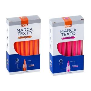 2 Caixas Marca Texto Fluorescente Transparente 12 Unidades Brw Laranja E Rosa