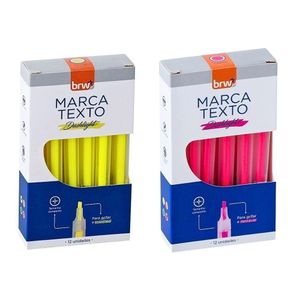 2 Caixas Marca Texto Fluorescente Transparente 12 Unidades Brw Amarelo E Rosa