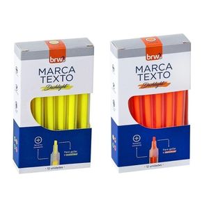 2 Caixas Marca Texto Fluorescente Transparente 12 Unidades Brw Amarelo E Laranja