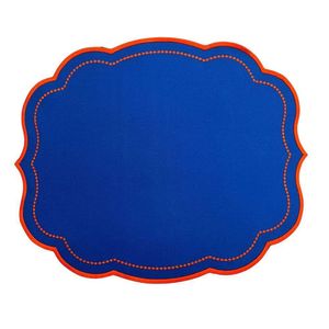 Lugar Americano Impermeável Azul Royal Com Bordado Laranja