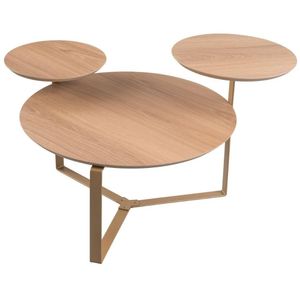 Mesa De Centro Industrial Chanfrada Artesano 83 Cm (larg) 3 Tampos Mdp Hanover (mel) Pé Aço Dourado