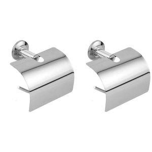 Kit 2 Suporte Papeleira Tampa Para Papel Higiênico Aço Inox