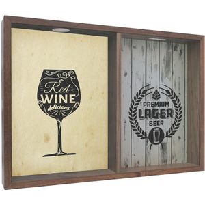 Quadro Com Vidro Duplo Kapos Porta Tampinhas e Cerveja Red Wine 32x42x4cm