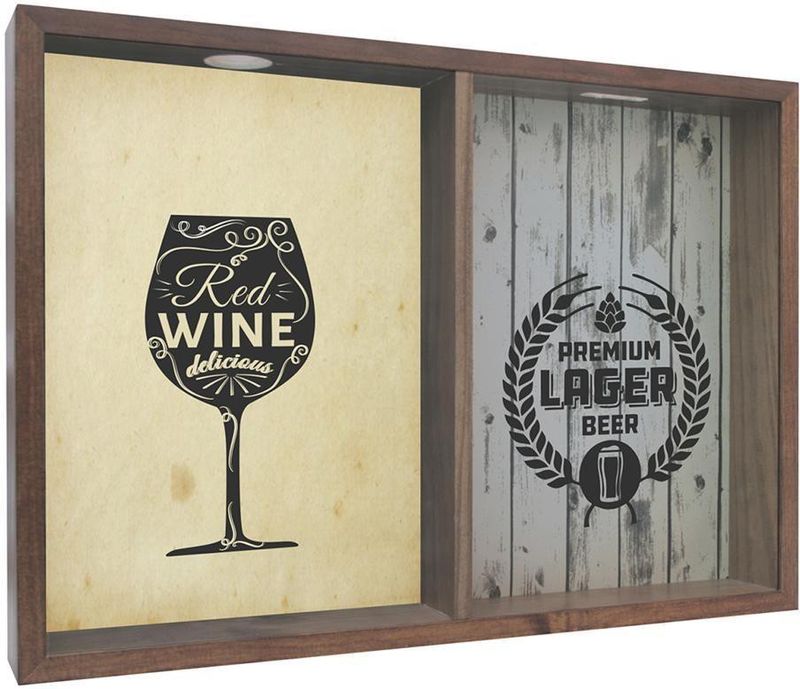 Quadro-Com-Vidro-Duplo-Kapos-Porta-Tampinhas-e-Cerveja-Red-Wine-32x42x4cm