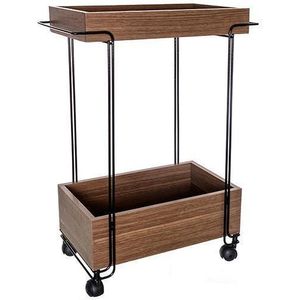 Carrinho de Bar 2 Andares Metaltru Preto e Castanho Tannat