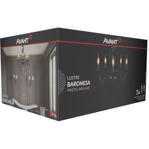 Lustre 5 Lâmpadas Baronesa E14 Aço e Vidro Avant Preto