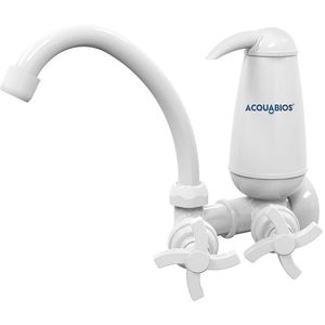 Torneira Pia Cozinha de Parede com Filtro Acquabios Quadriseta 1/4 Volta Bica Alta Móvel Branco