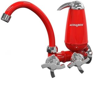 Torneira Pia Cozinha de Parede com Filtro Acquabios Quadriseta 1/4 Volta Bica Alta Móvel Vermelho