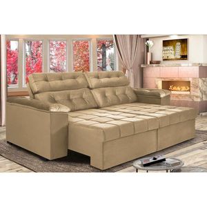 Sofá New Itália 2,72 Mts Retrátil E Reclinável Tecido Suede Marrom Cast0r - Cama Inbox