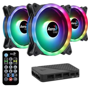 Kit Com 3 Coolers Aerocool Duo 12 Pro Argb + Hub + Controle