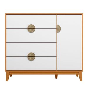 Cômoda Sapateira 4 Gavetas 1 Porta 100% Mdf Cauê Cinamomo/branco