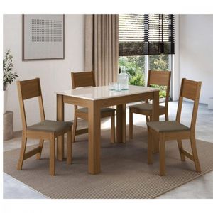 Conjunto De Mesa 1,08cm Belgica Com 4 Cadeiras Indekes Freijo/off White/cacau