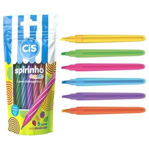 Kit Caneta Spirinho Scents 5 Cores + 6 Marca Texto Neon Lumini Lite Cis