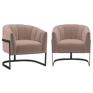 Kit 2 Poltronas Decorativas Sala De Estar Recepção Mavie Base De Ferro Preto Linho - Amarena Móveis Cor Rosê
