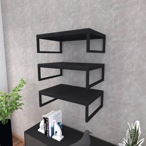 Kit Com 3 Prateleira Industrial Suspensa Parede Nicho Preta Cozinha Escritorio Sala Quarto Infantil