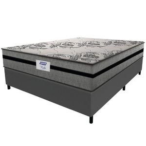 Cama Box Casal Colchão Gazin Com Molas Ensacadas Rubi 138x188x70cm Suede Cinza/preto Cinza