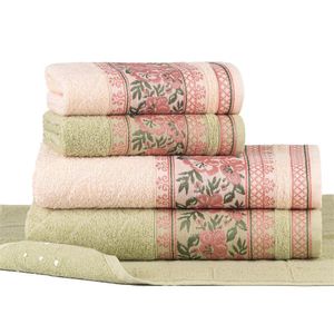 Jogo Toalhas De Banho Fio Penteado 5 Peças Jacquard Nice Malva + Vanilla