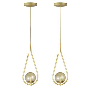 Kit 2 Pendente Lustre On Drop Dourado Globo De Vidro Ambar