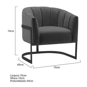 Poltrona Decorativa Sala De Estar Recepção Mavie Base De Ferro Preto Linho - Amarena Móveis Cor Cinza Escuro