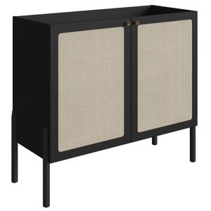 Balcão Bar Buffet 2 Portas Oslo Artesano 93 Cm (largura) Mdp Nero Palha Sintética Bege Pé Madeira