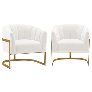 Kit 2 Poltronas Decorativas Sala De Estar Recepção Mavie Base De Ferro Dourado Bouclé - Amarena Móveis Cor Branco