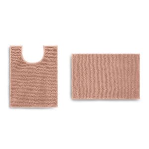Jogo De Tapete Banheiro Popcorn 2 Peças Antiderrapante Rosa Pele