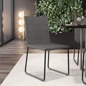 Cadeira Decorativa Estofada Para Sala De Jantar Preto Maya L02 Linho Cinza Escuro - Lyam Decor Decor