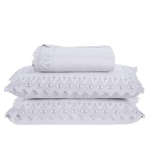 Colcha Queen Home Madrid Com Bordado Inglês 300 Fios 3 Peças - Branco