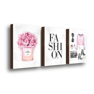 Kit 3 Quadros Decorativos Faschion Rose 30x40cm