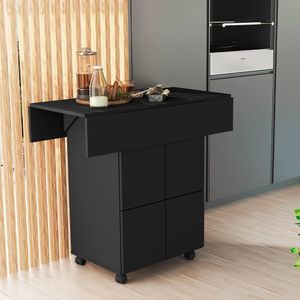 Mesa Aparador Retrátil Basoto Annie Com 4 Bancos Embutidos 100% Mdf Preto