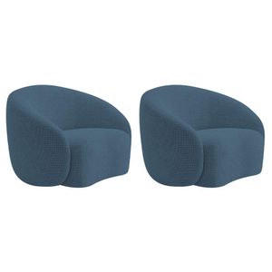 Kit 02 Poltronas Orgânica Luxo Recepção Amore Linho Adj Decor Azul Royal