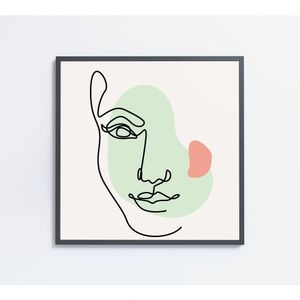 Quadro Feminino Silhueta Meia Face Artística Contínua Medidas 60x60 Cm Impressão Vidro Acrílico