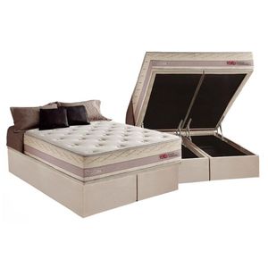 Cama Box Baú King: Colchão Molas Masterpocket Ensacadas Herval Maxspring Tower + Base Crc Suede Bege (193x203)
