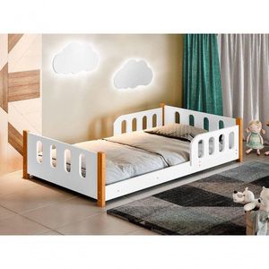 Cama Montessoriana Infantil Com Grade de Proteção Camila Branco Com 2 Luminárias e Colchão - Divaloto
