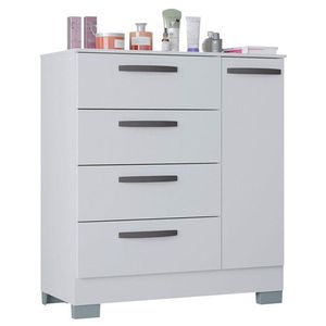 Cômoda Ambiente 868 4 Gavetas E 1 Porta Branco Brilho - Poquema