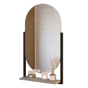 Espelheira Oval Para Banheiro 1 Prateleira 100% Mdf Estrutura Metalon Ori Mgm Móveis Cimento Cimento
